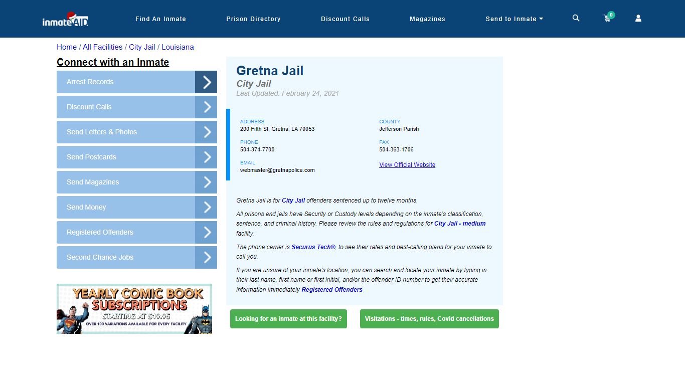 Gretna Jail | Inmate Locator