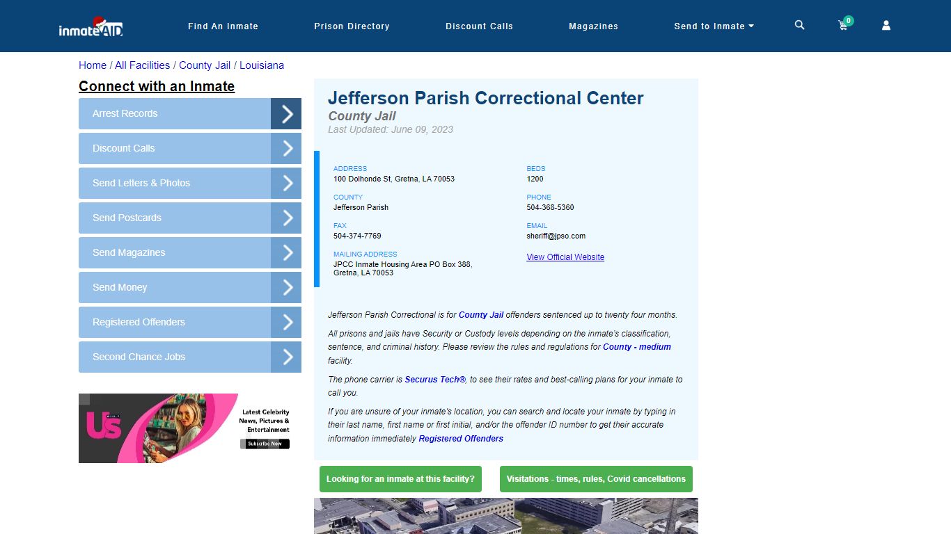 Jefferson Parish Correctional Center - Inmate Locator - Gretna, LA
