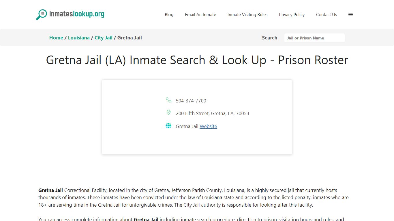 Gretna Jail (LA) Inmate Search & Look Up - Prison Roster